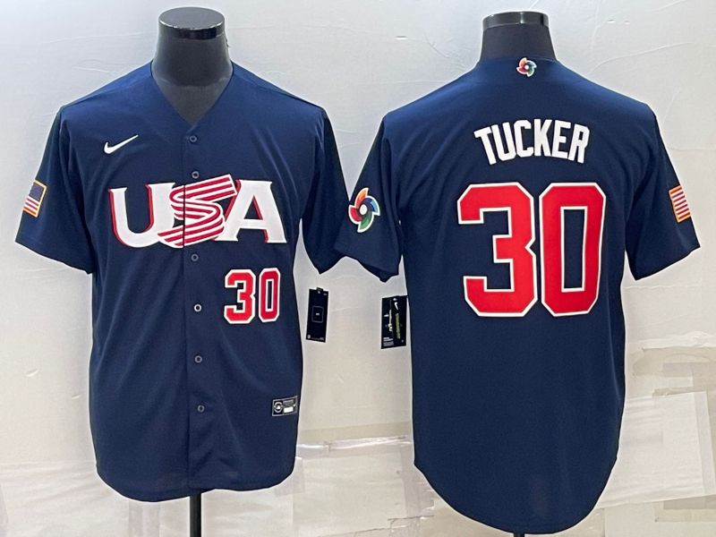 Men 2023 World Cub USA #30 Tucker Blue Nike MLB Jersey1